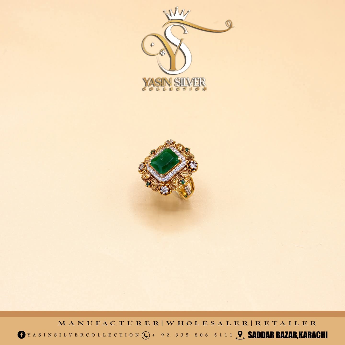 Radiant Emerald Gold Ring