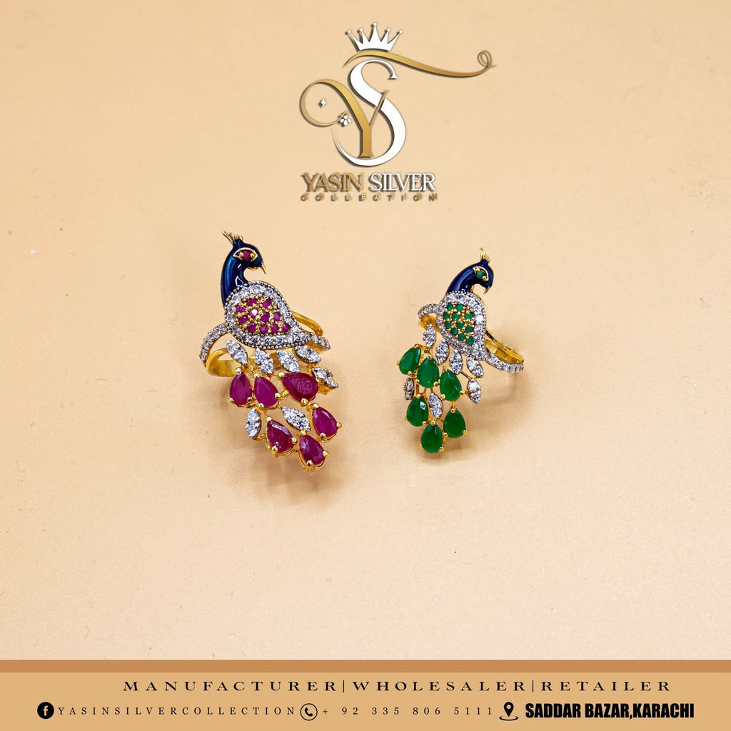 Elegant Peacock Silver Statement Rings