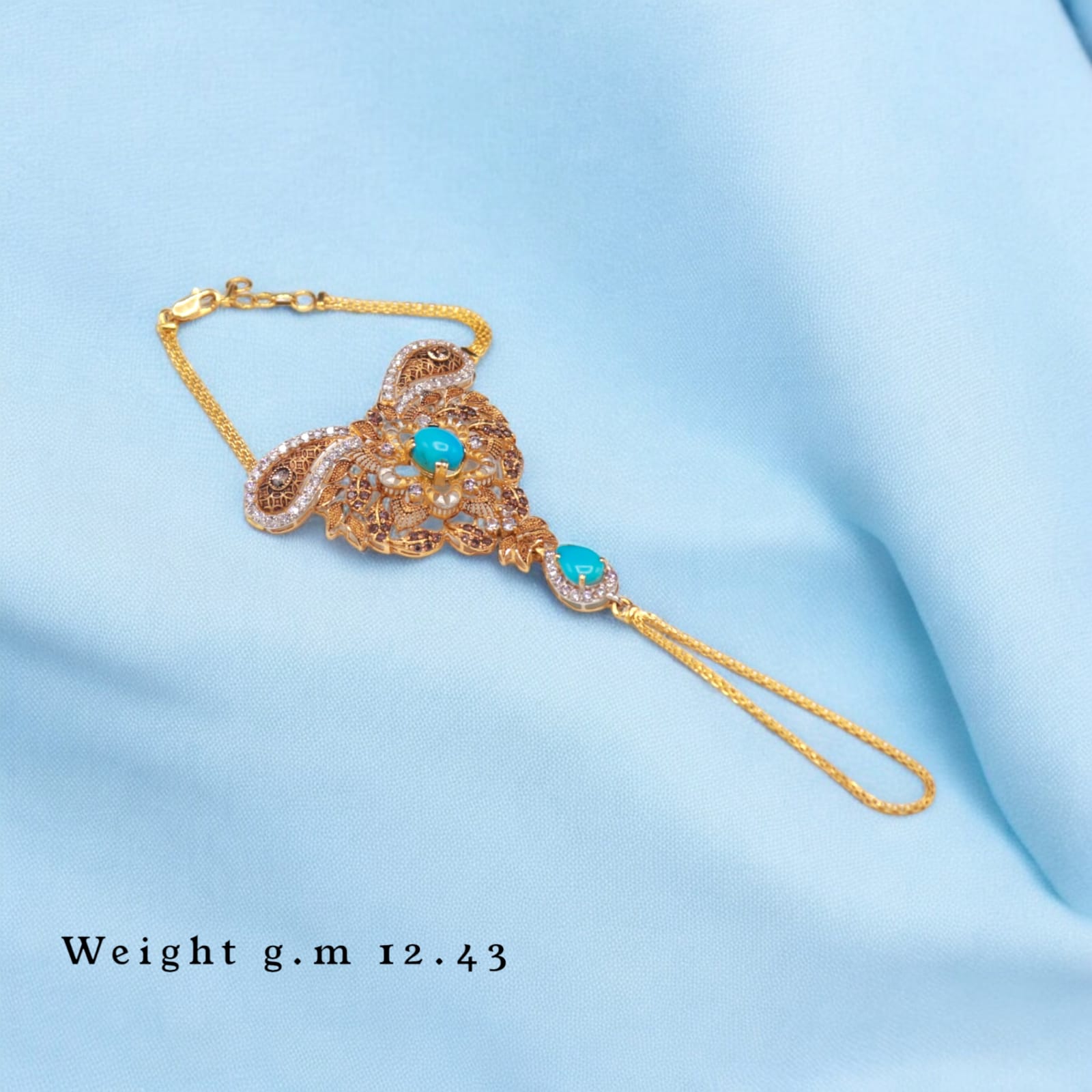Title Gold Turquoise Filigree Haath Phool