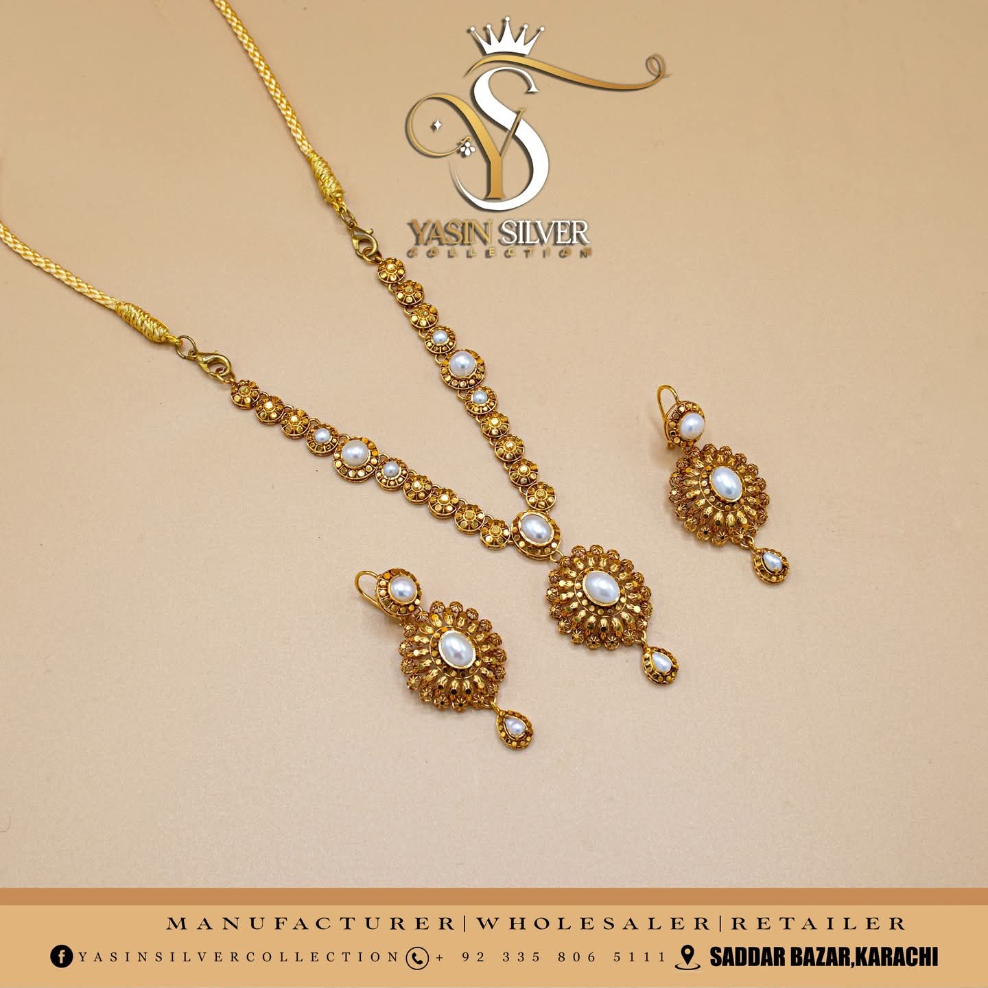 Royal Pearl Silver Necklace Set