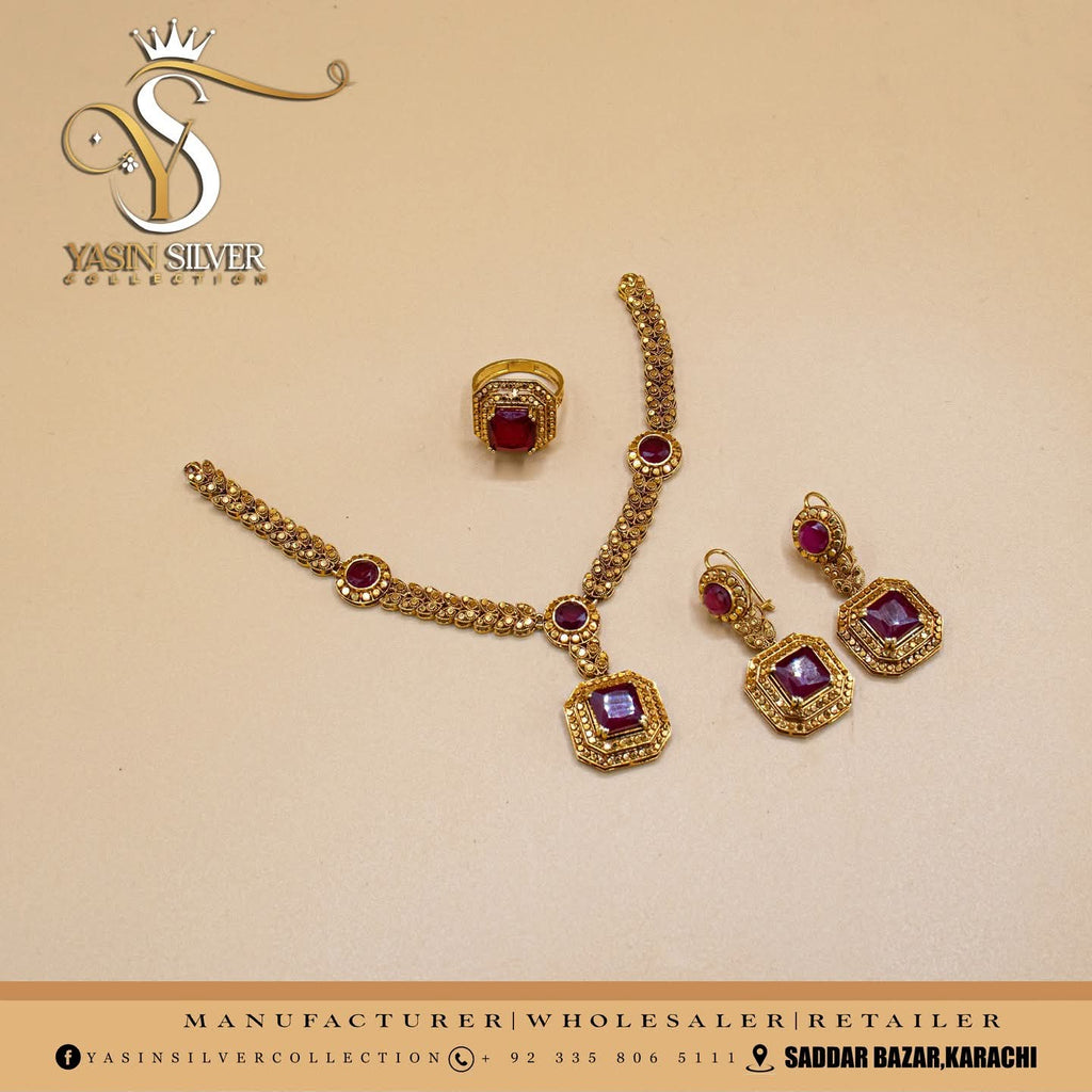 Royal Ruby Silver Necklace Set