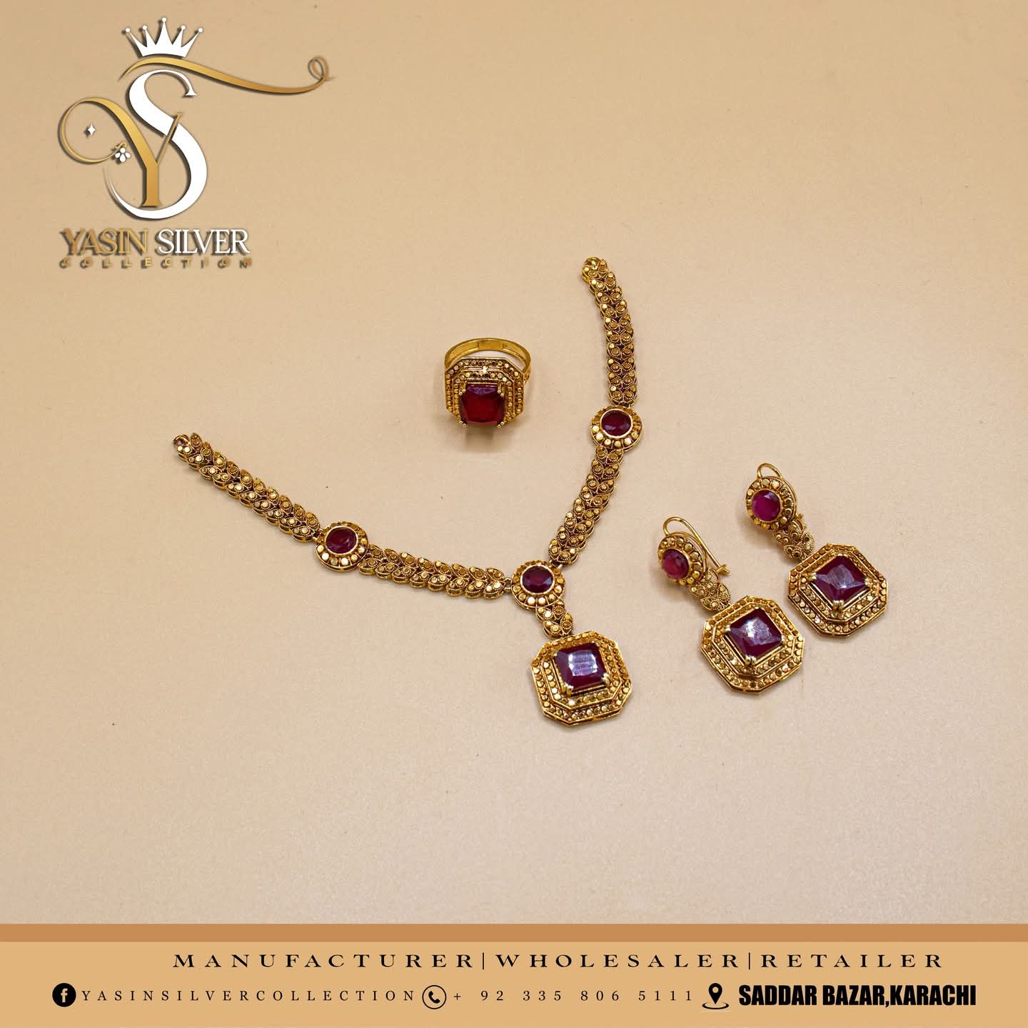 Royal Ruby Silver Necklace Set