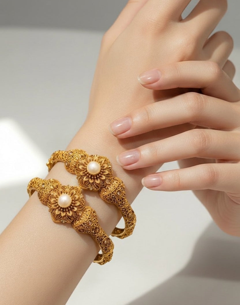 Gold Plated Pearl Filigree Bangles