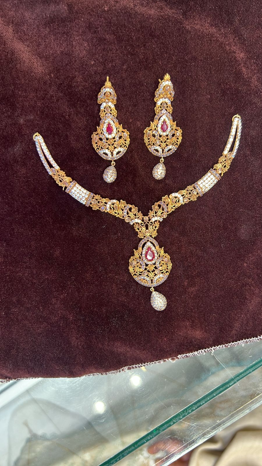 Royal Floral Ruby Necklace Set