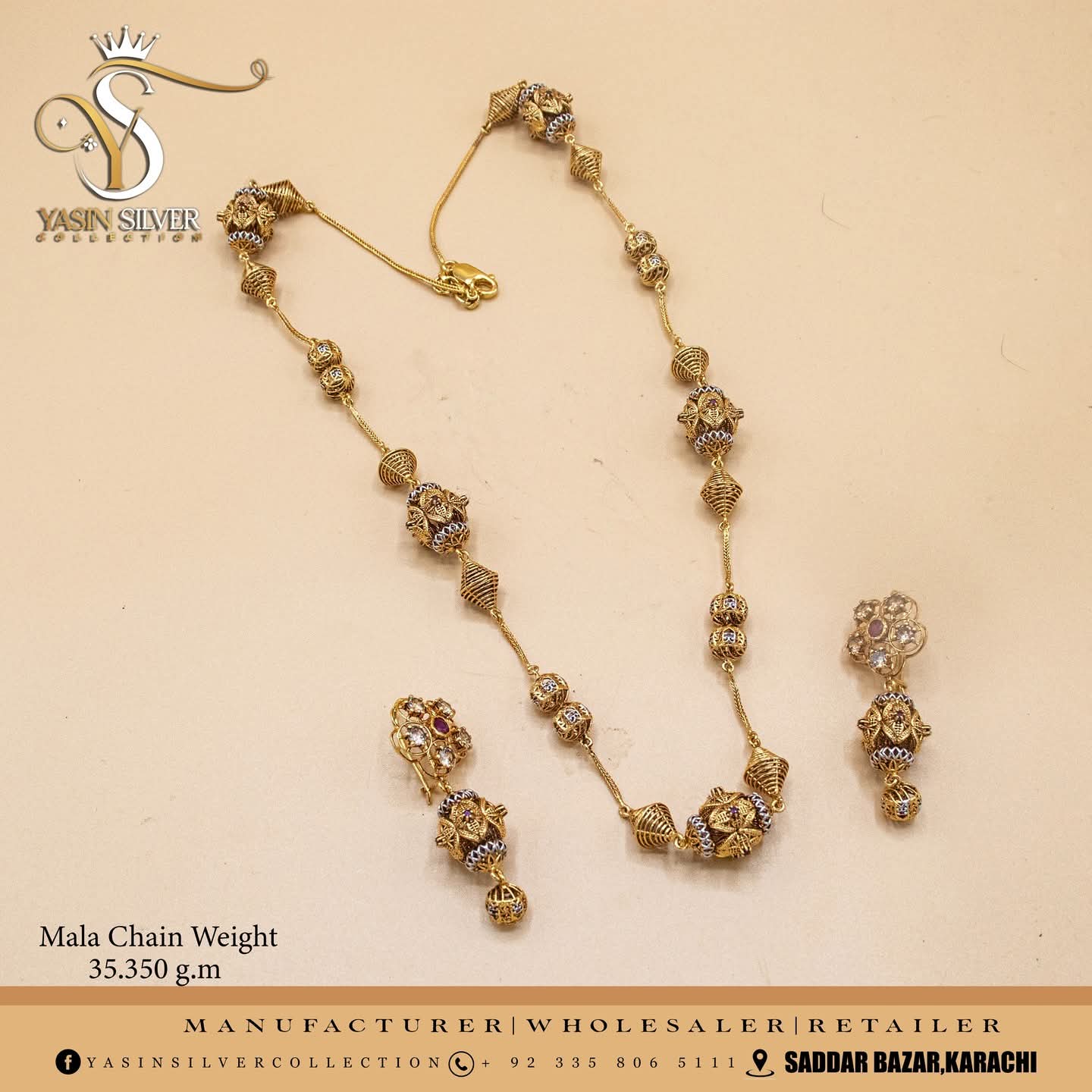Gold Plated Silver Filigree Mala Set