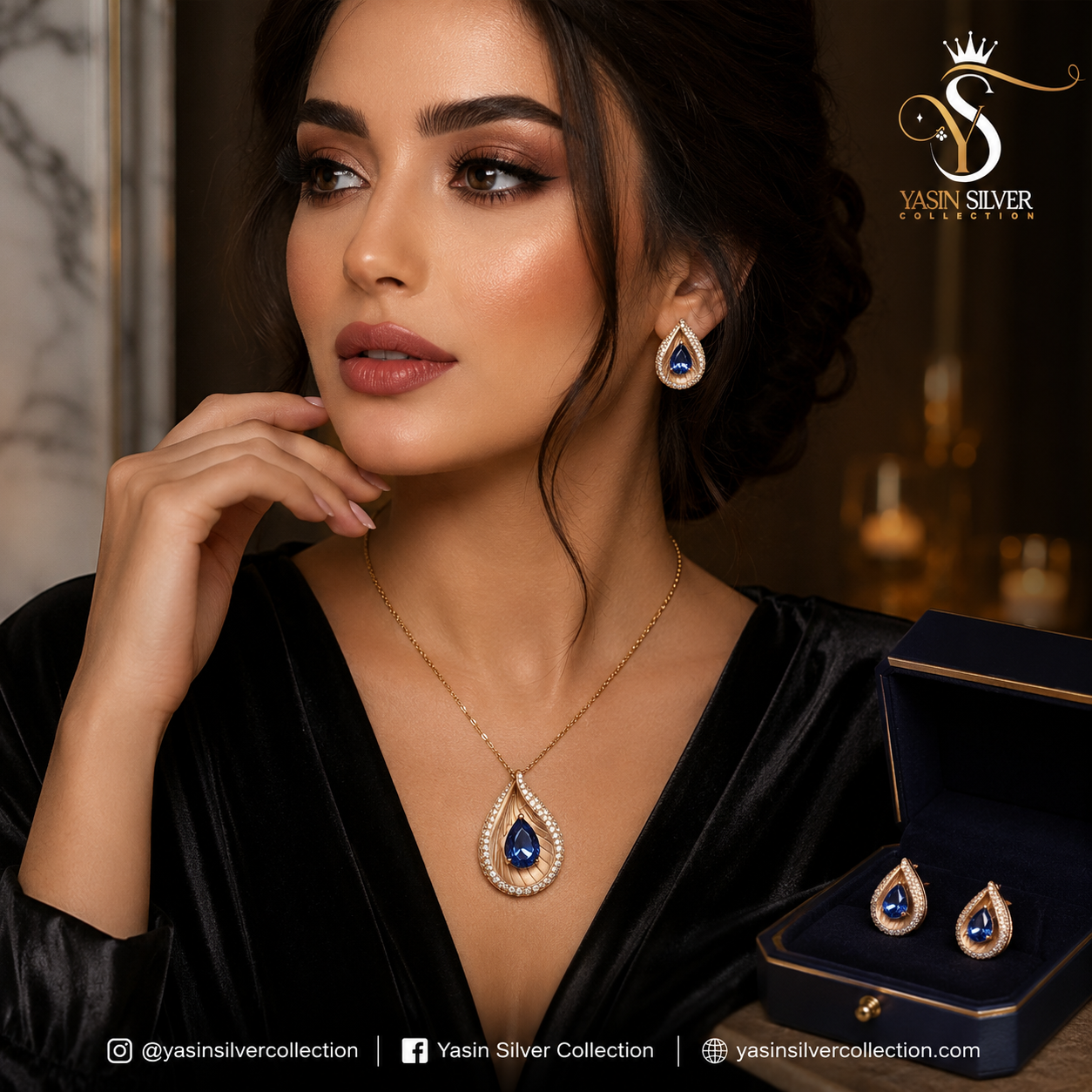 Royal Sapphire Teardrop Pendant Set
