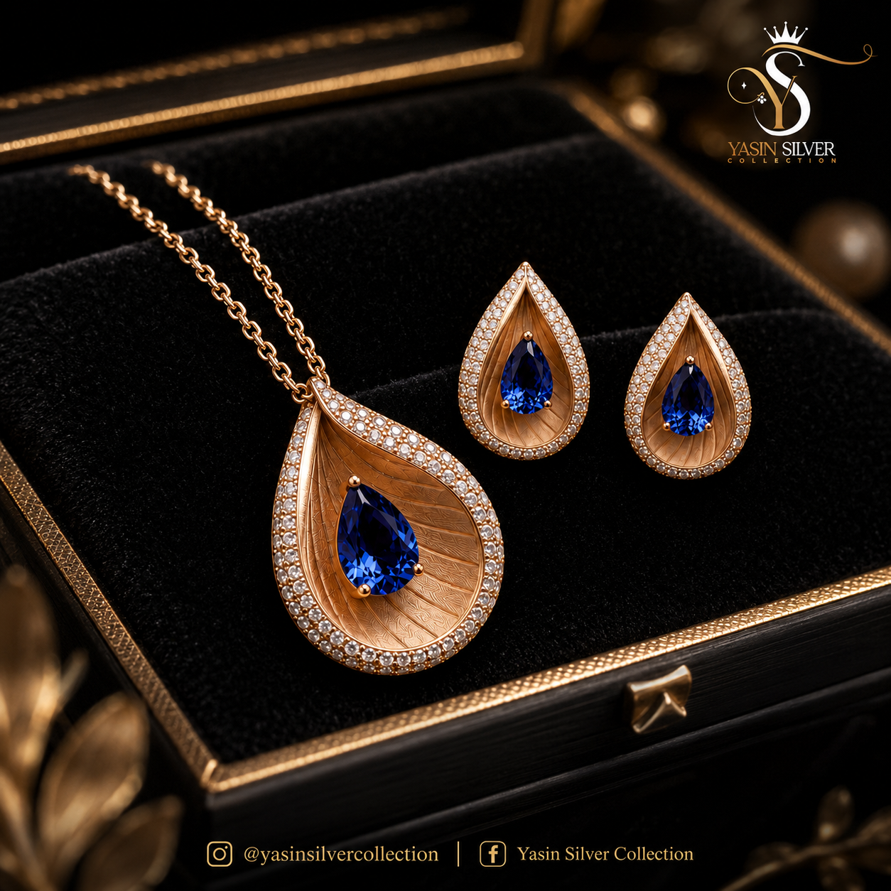 Royal Sapphire Teardrop Pendant Set
