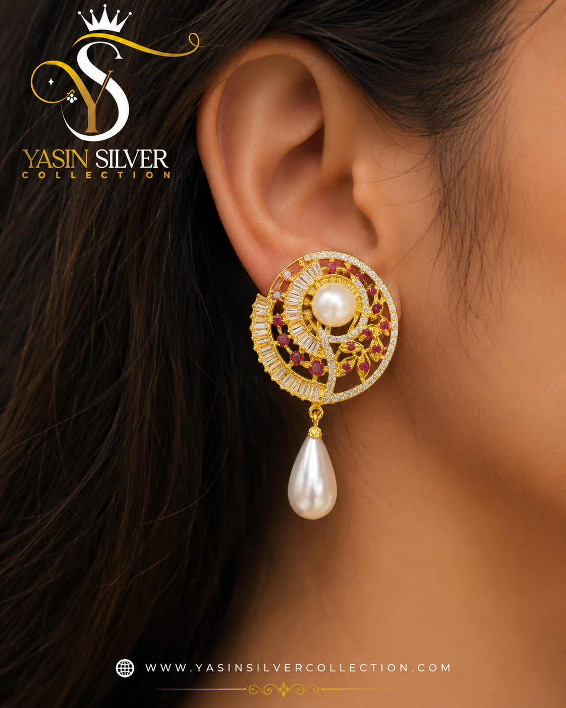 Yasin Signature Royal Pearl & Ruby Drop Earrings
