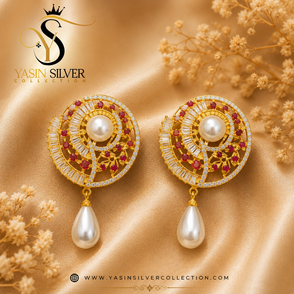 Yasin Signature Royal Pearl & Ruby Drop Earrings