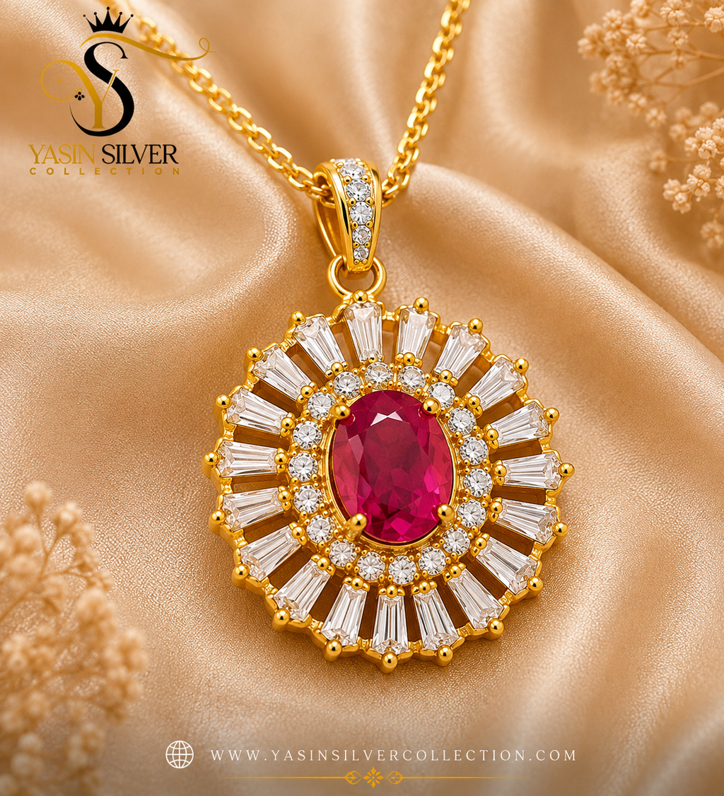 Crimson Crown Silver Pendant Set