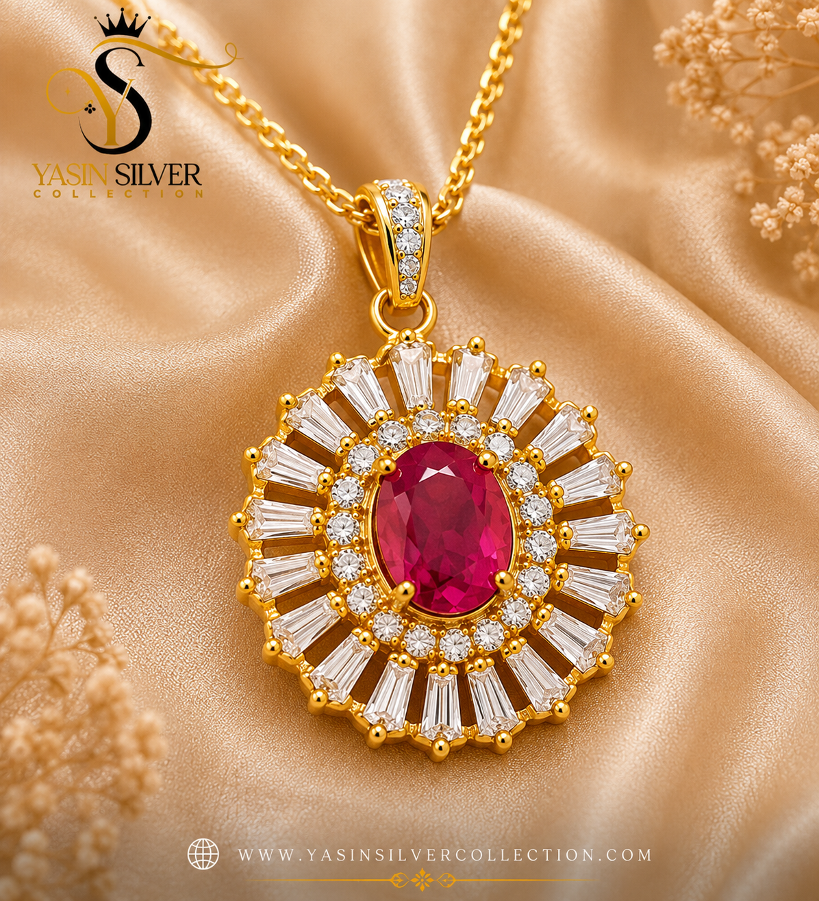 Crimson Crown Silver Pendant Set