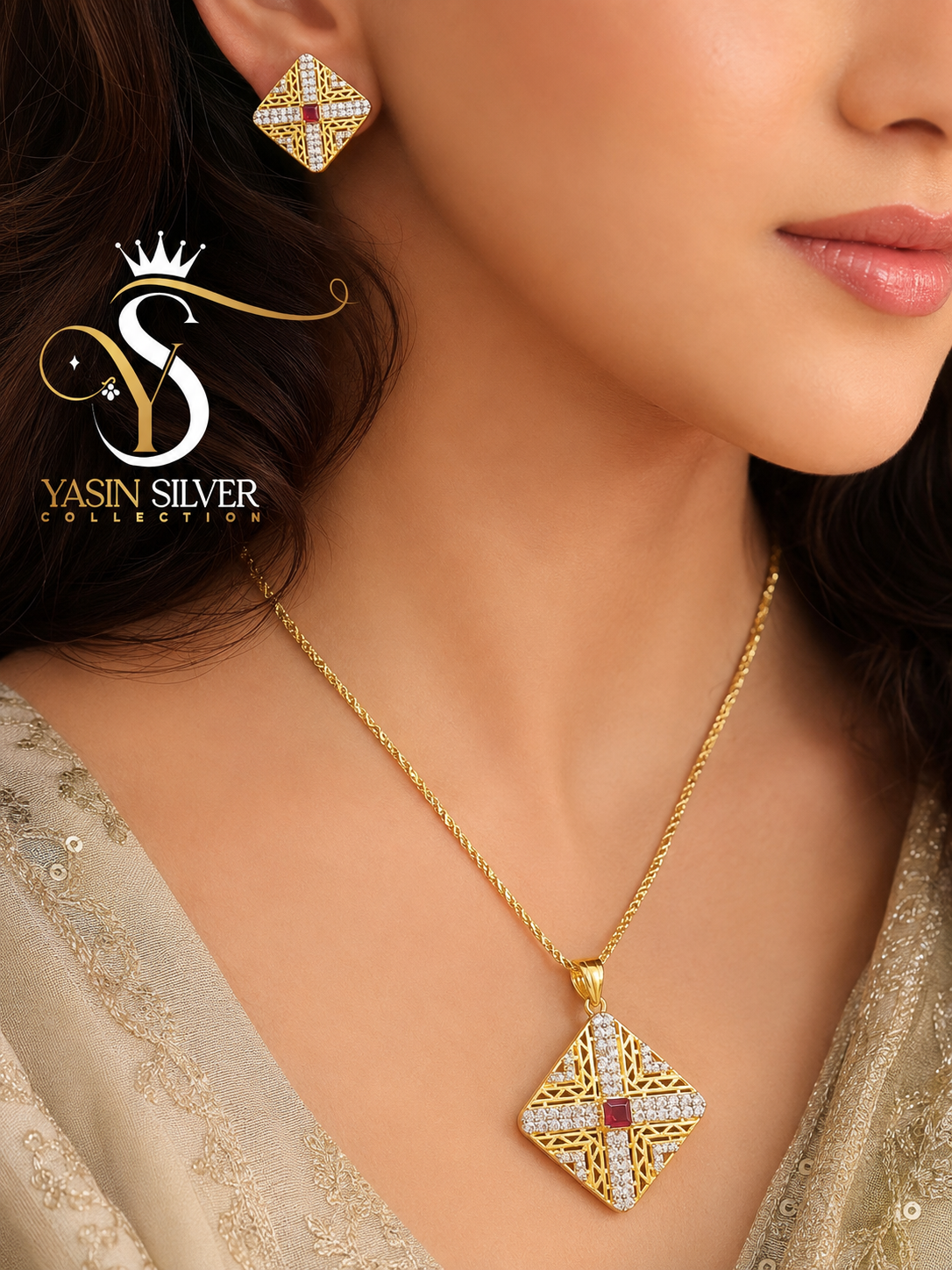 Royal Ruby Cross Pendant Set