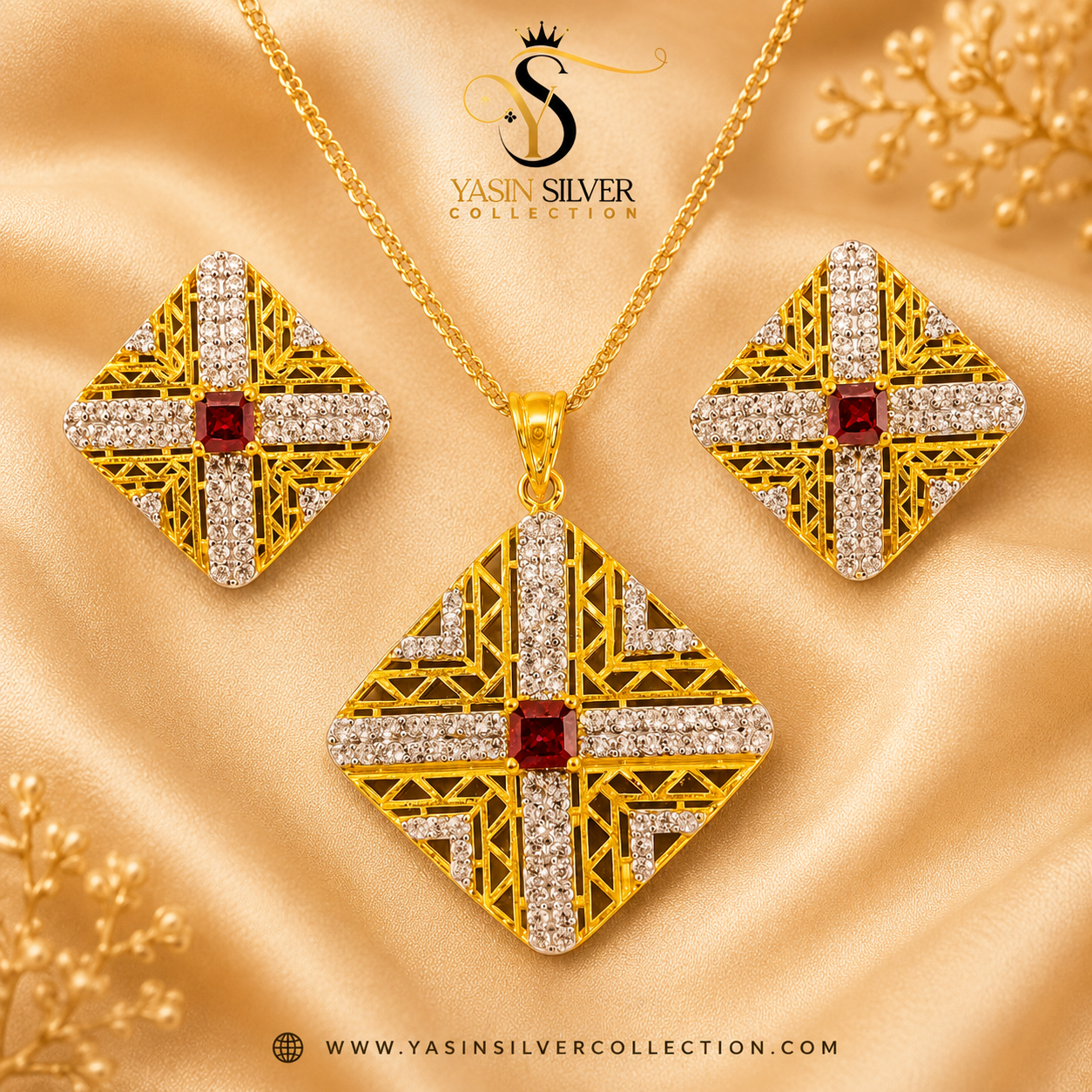 Royal Ruby Cross Pendant Set
