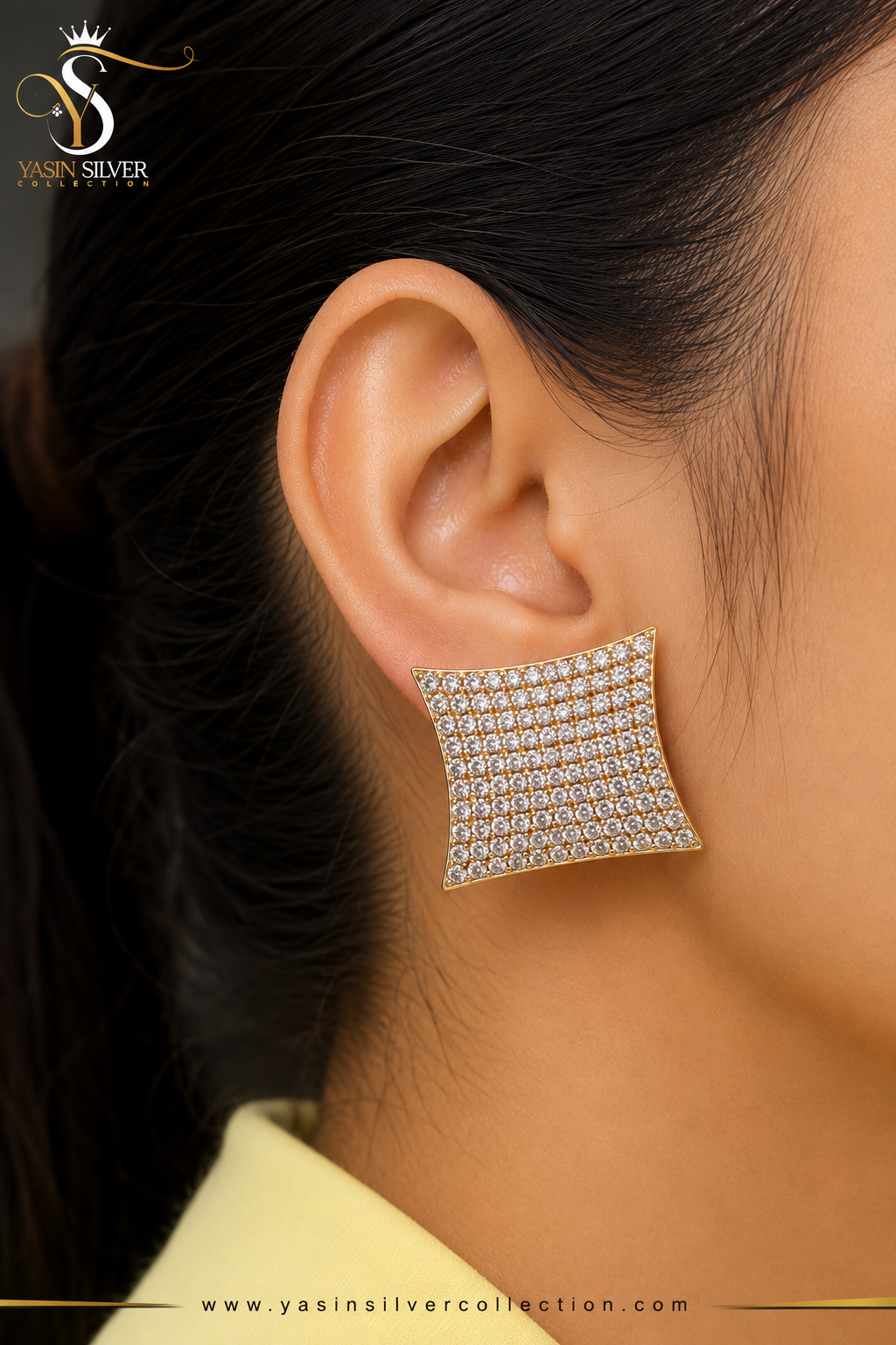 Royal Square Crystal Stud Earrings
