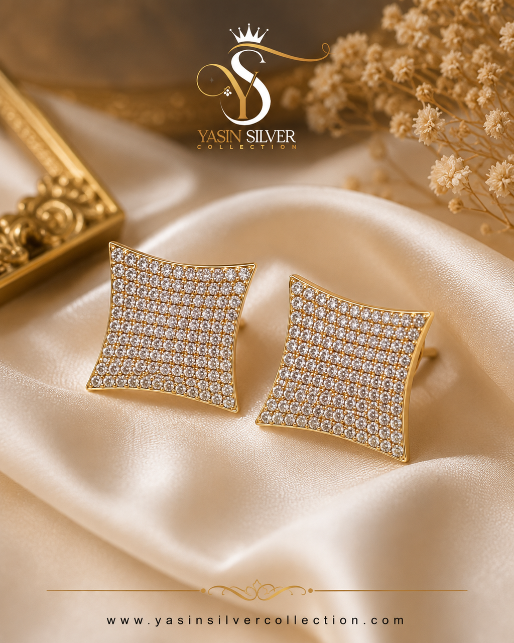Royal Square Crystal Stud Earrings