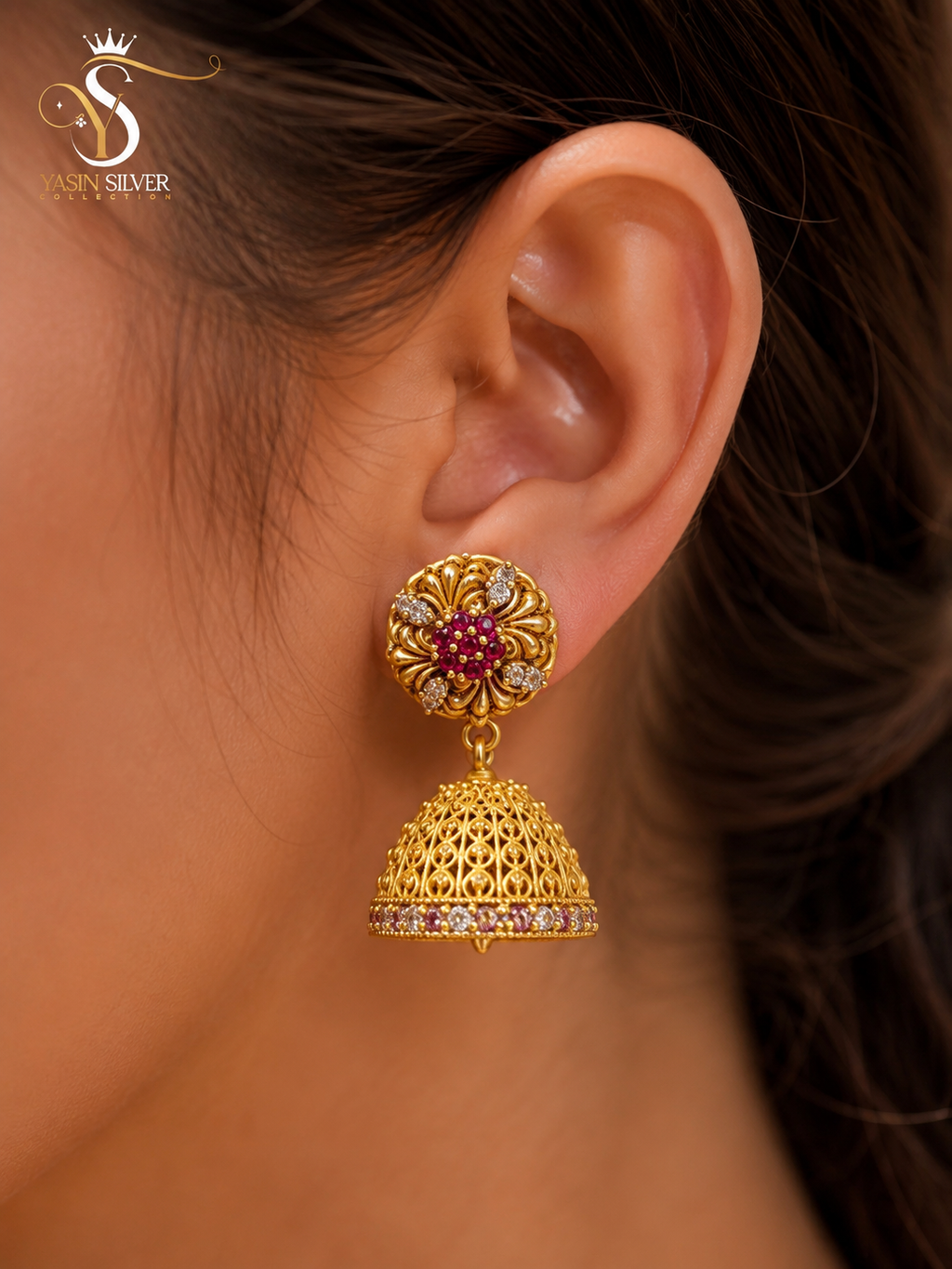 Ruby Bloom Royal Jhumka Earrings