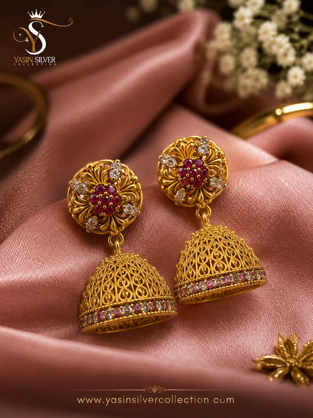 Ruby Bloom Royal Jhumka Earrings
