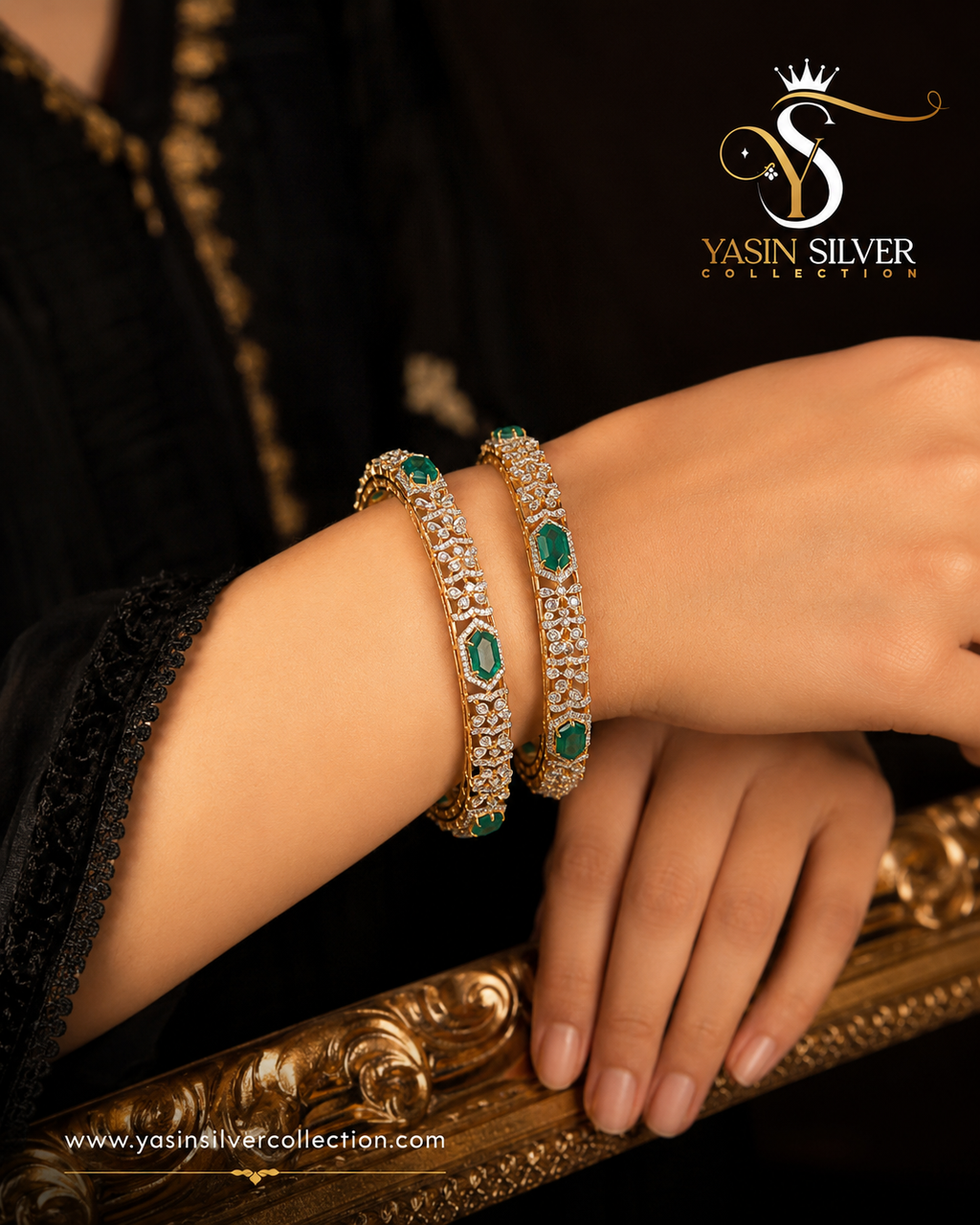 Golden Emerald Crown Bangles