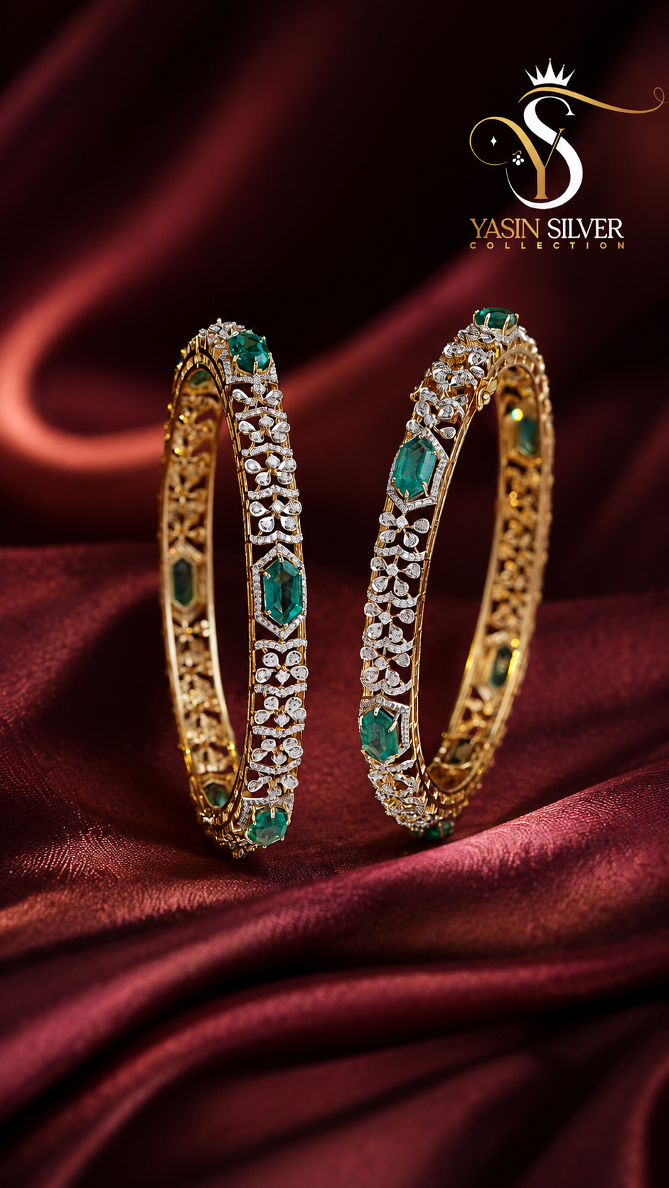 Golden Emerald Crown Bangles