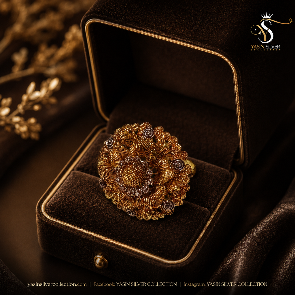 Golden Floral Filigree Ring