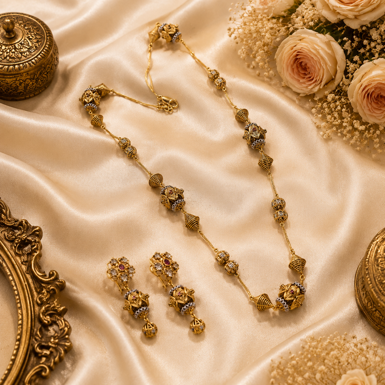 Gold Plated Silver Filigree Mala Set