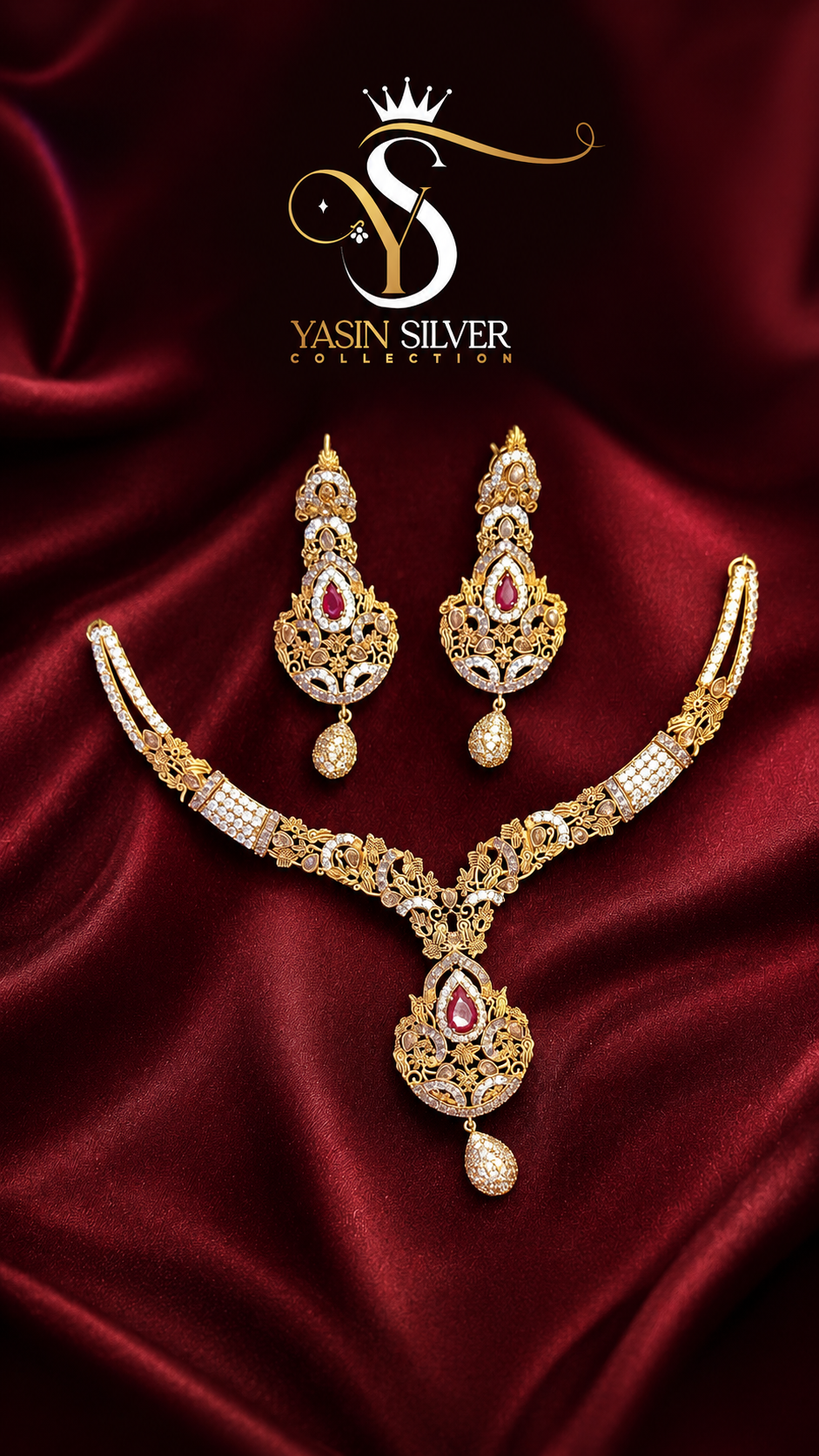 Royal Floral Ruby Necklace Set
