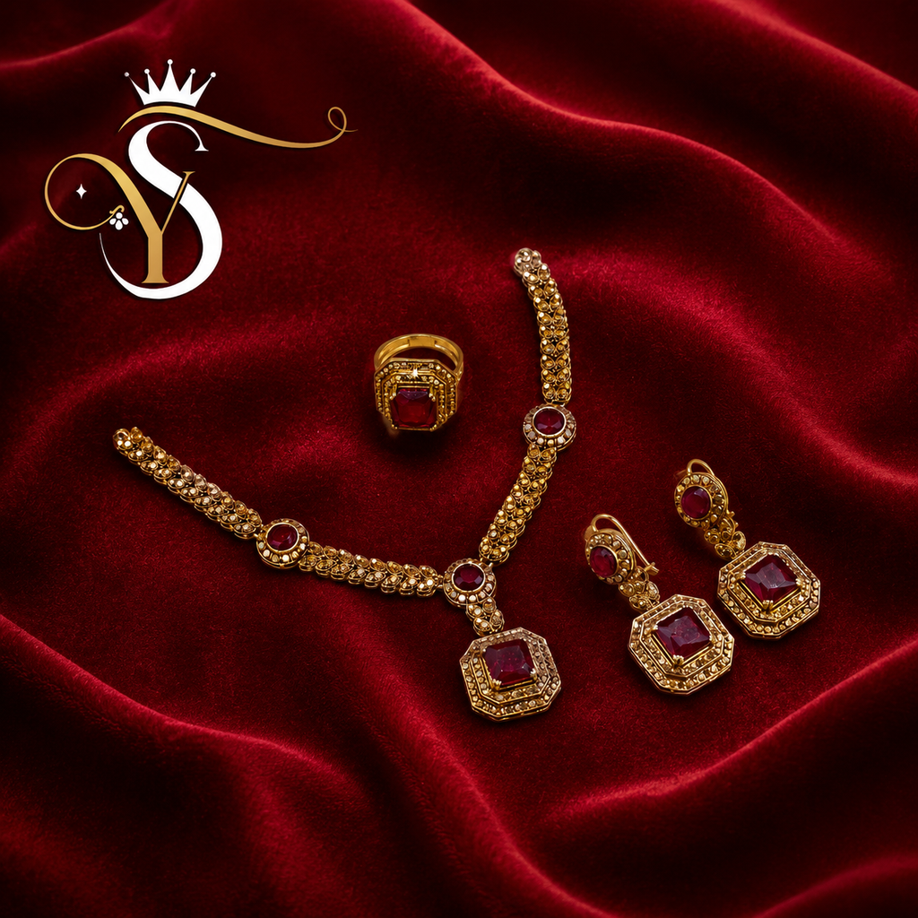 Royal Ruby Silver Necklace Set