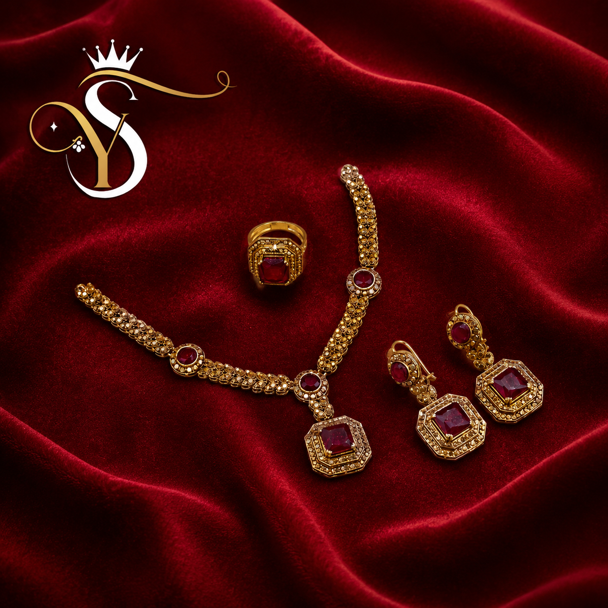 Royal Ruby Silver Necklace Set