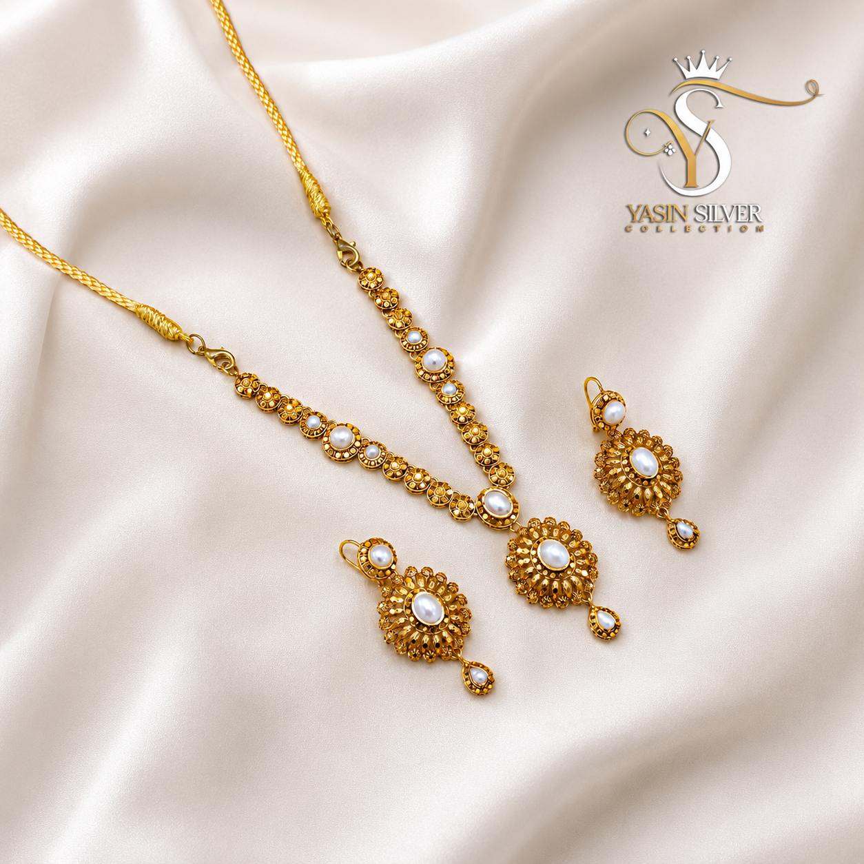 Royal Pearl Silver Necklace Set