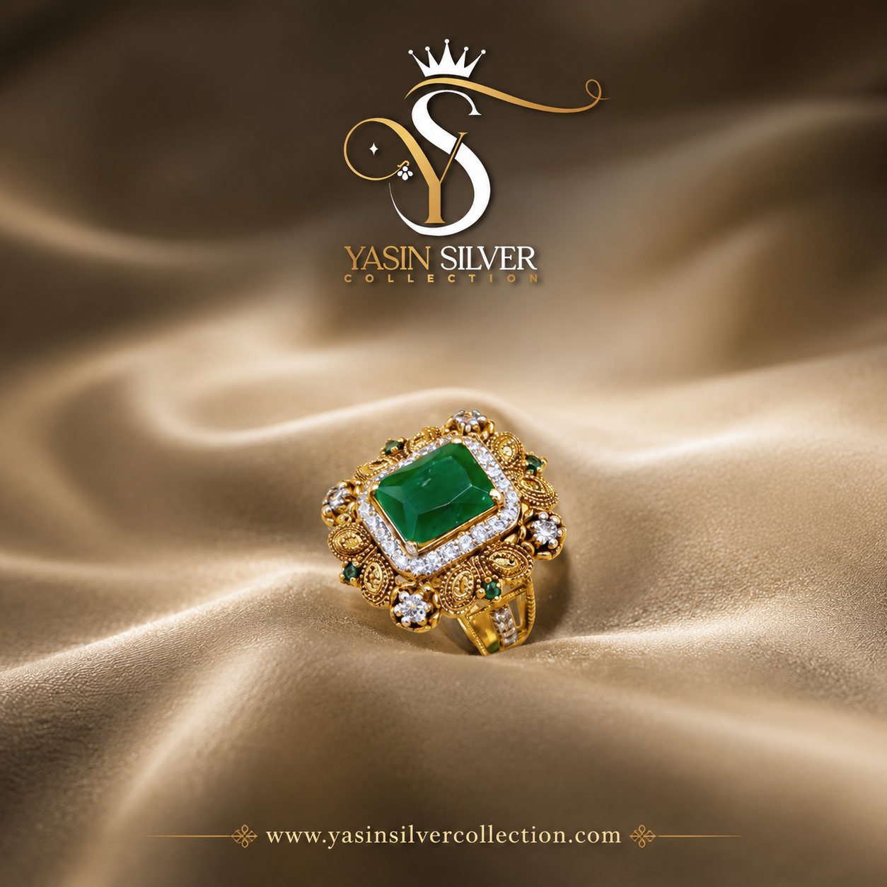 Radiant Emerald Gold Ring