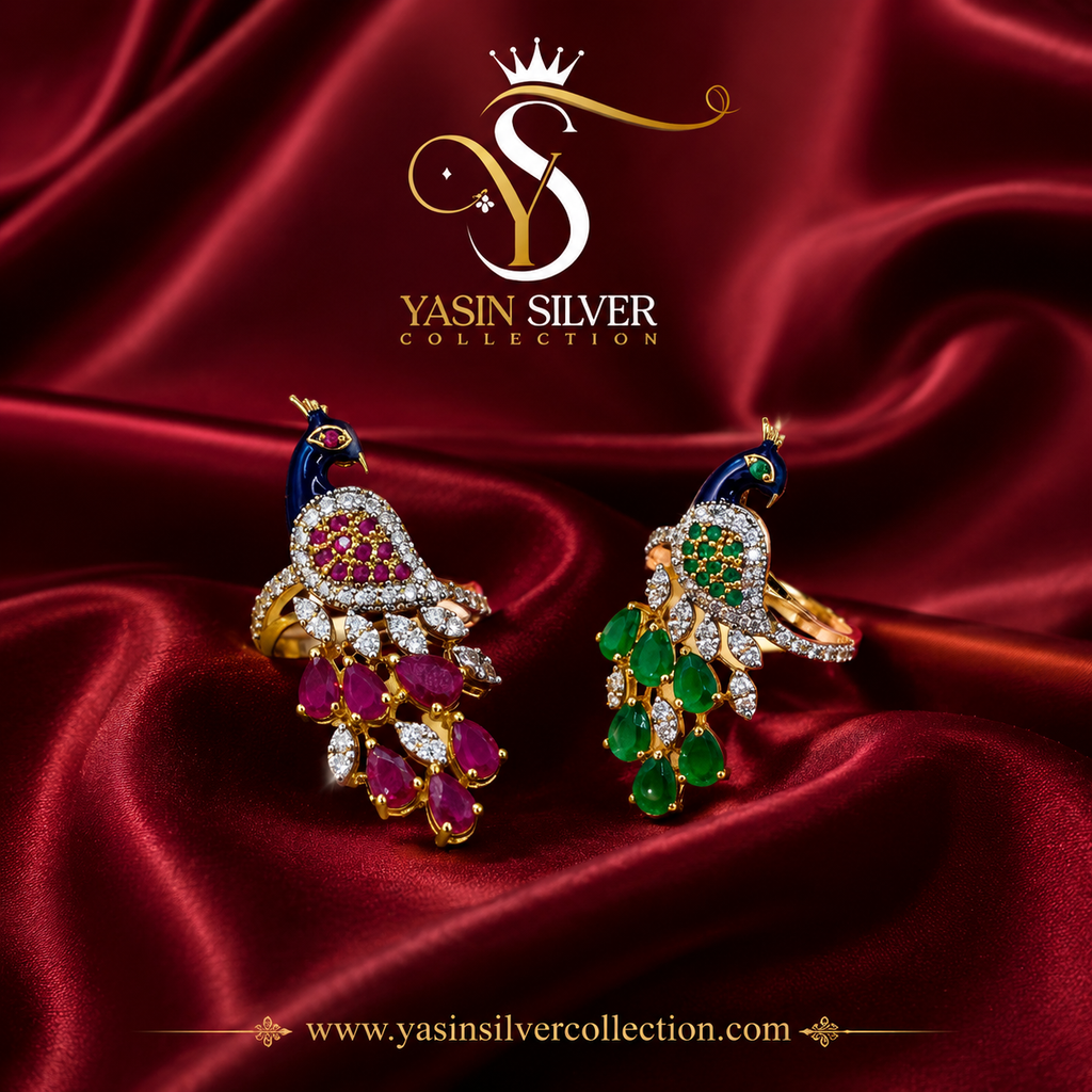Elegant Peacock Silver Statement Rings