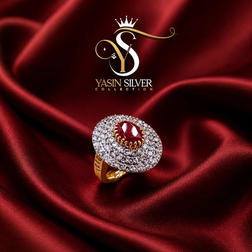 Radiant Ruby Halo Gold Ring