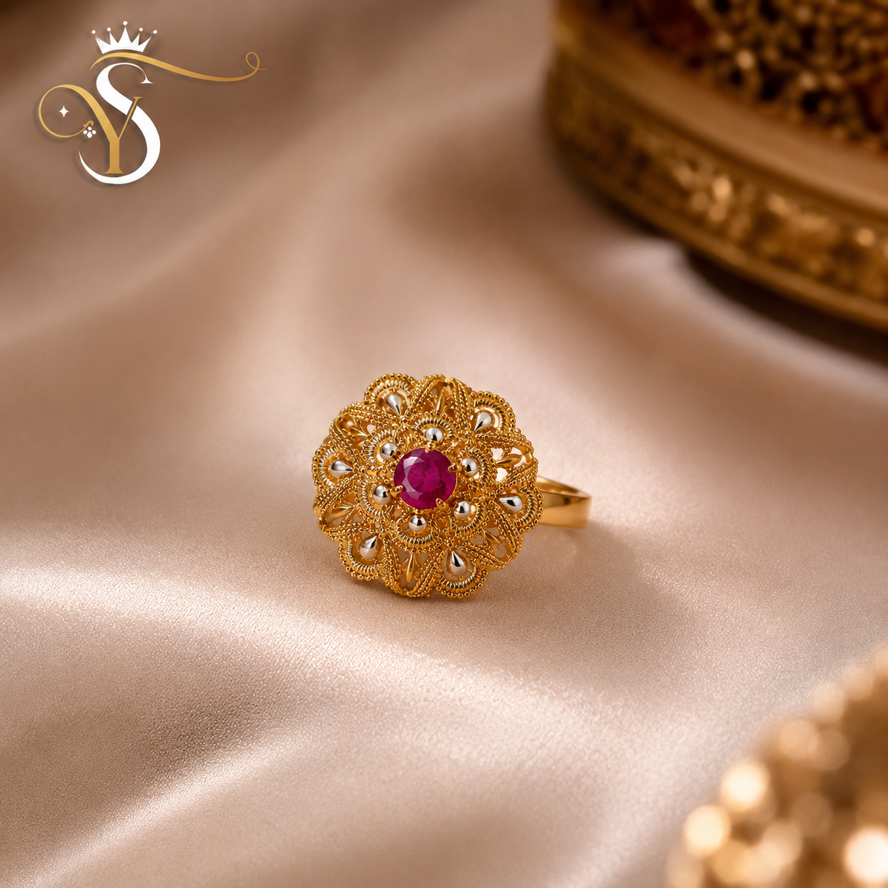 Ruby Blossom Filigree Ring