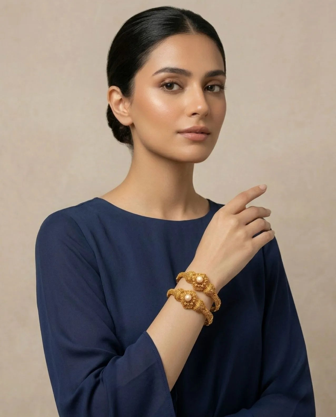 Gold Plated Pearl Filigree Bangles
