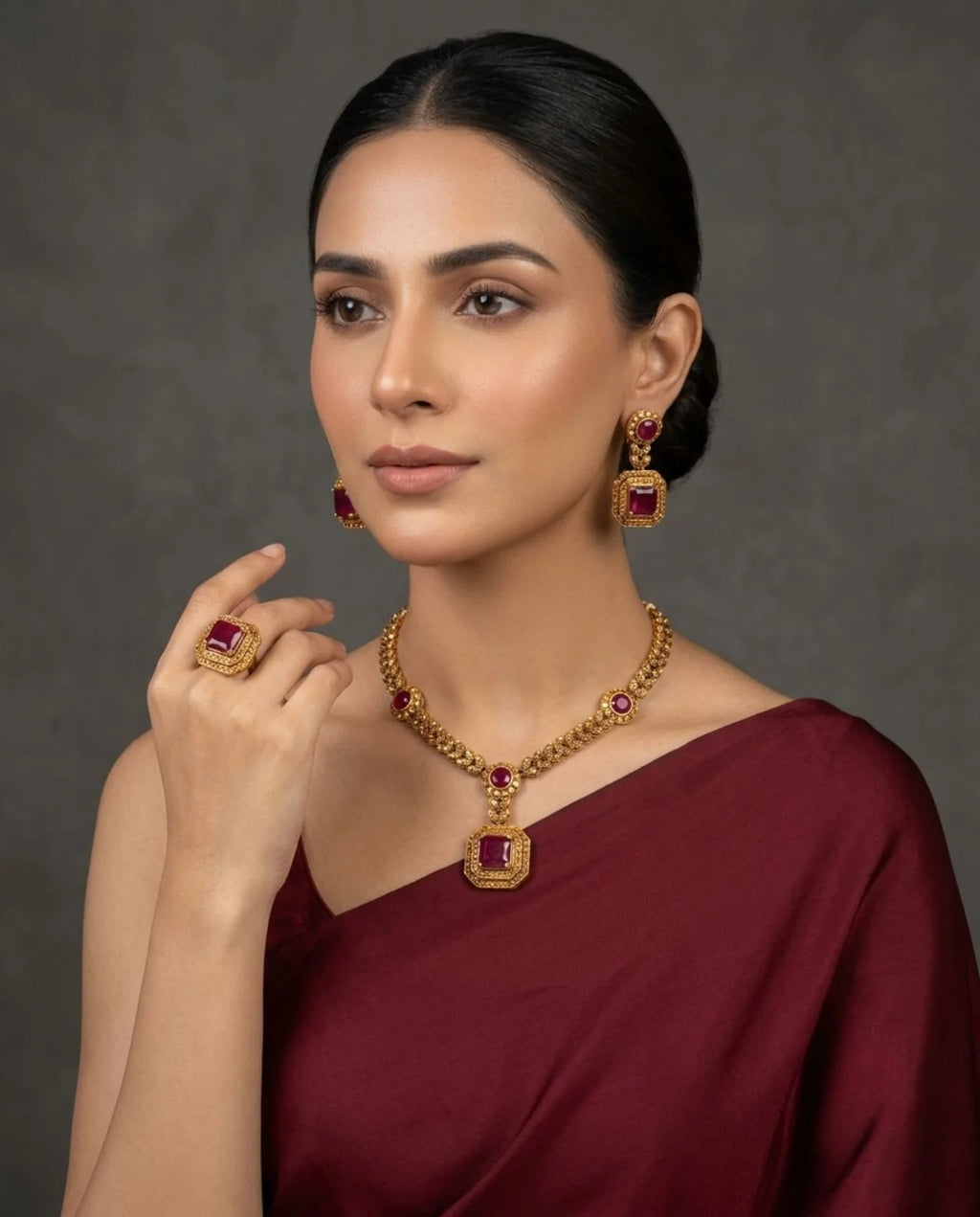 Royal Ruby Silver Necklace Set
