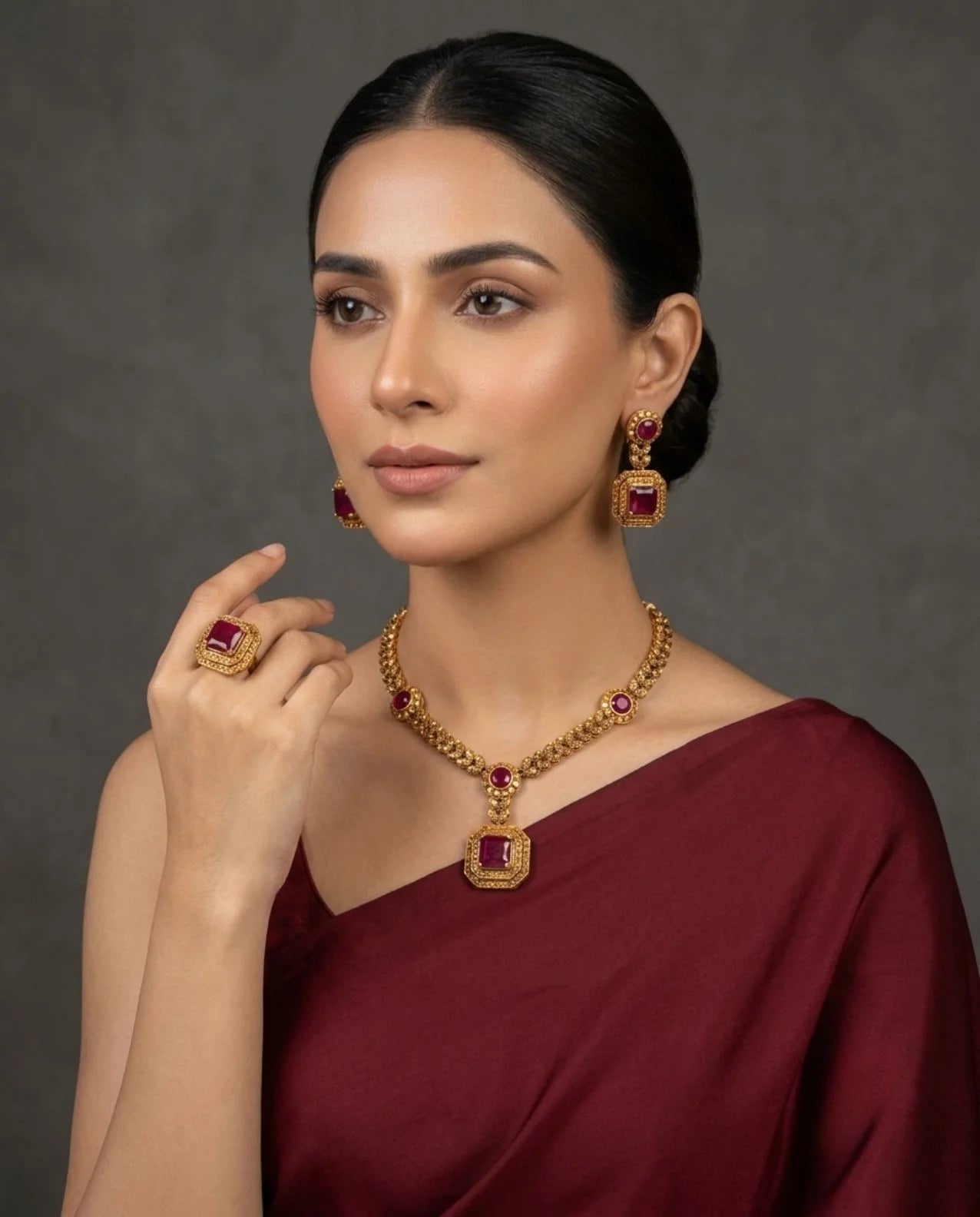 Royal Ruby Silver Necklace Set