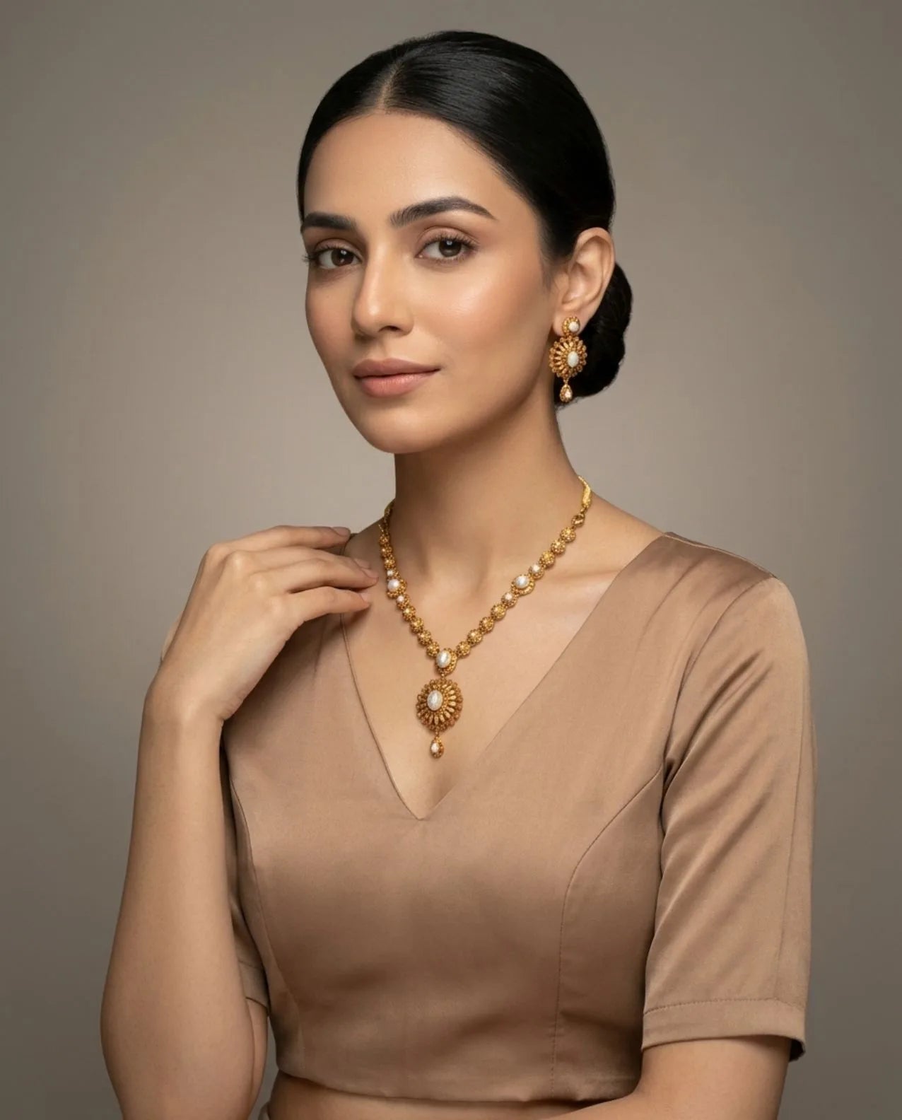 Royal Pearl Silver Necklace Set