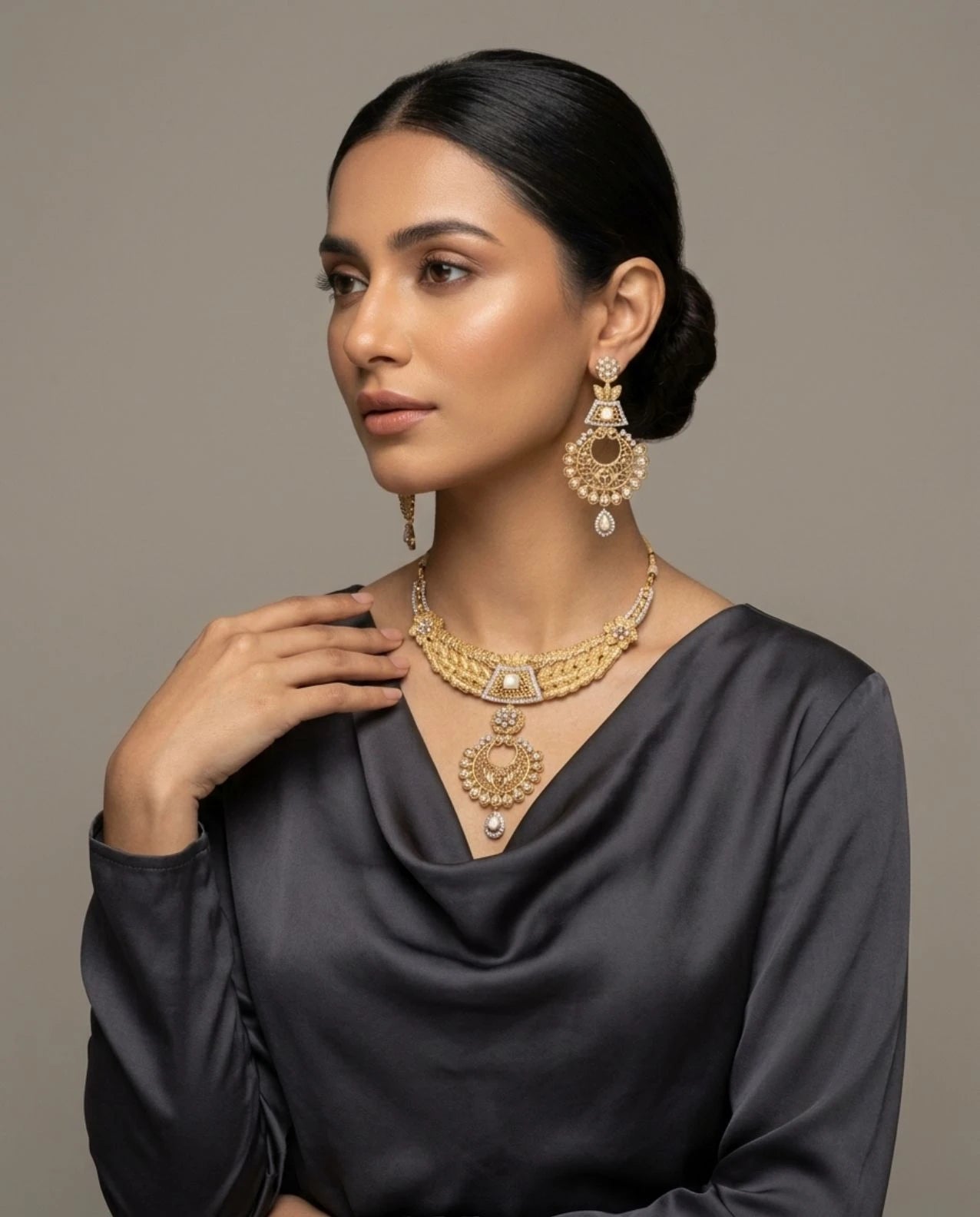 Royal Emerald Silver Jhumka Choker