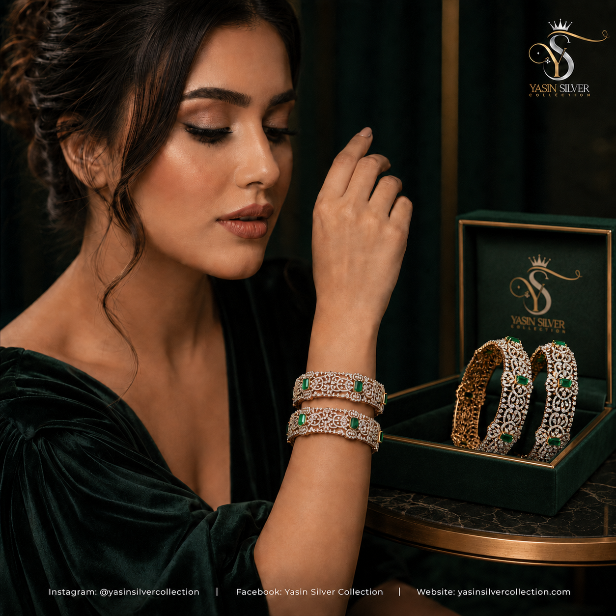 Luxe Royal Green Stone Bangles