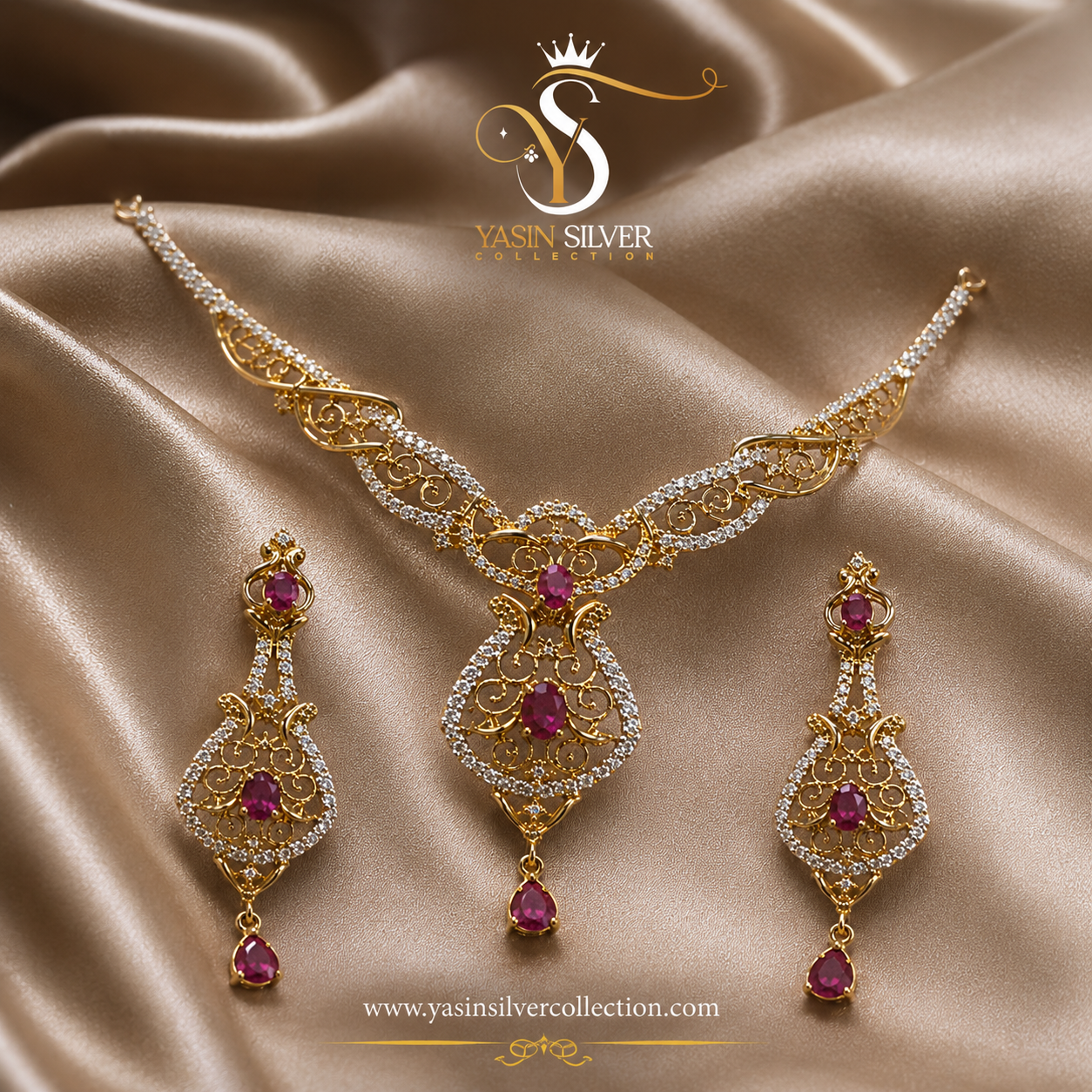Ruby Filigree Royale Necklace Set