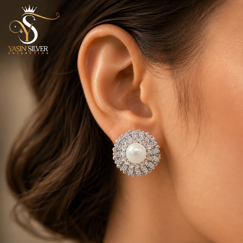 Silver Pearl Blossom Earrings