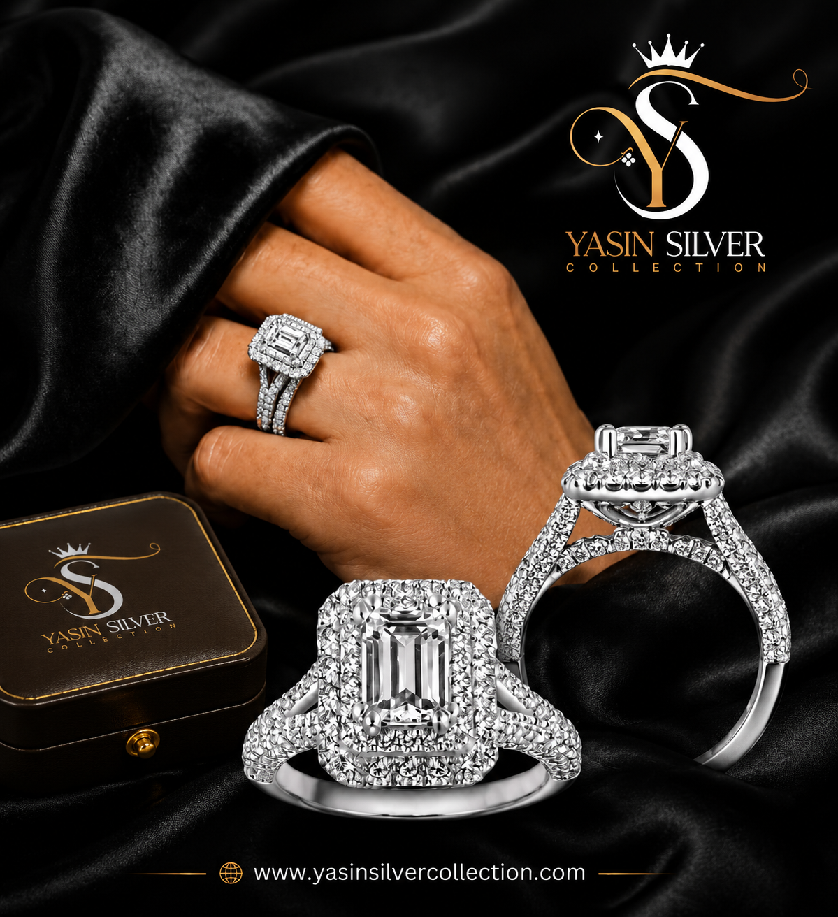 Royal Emerald Cut Silver Ring