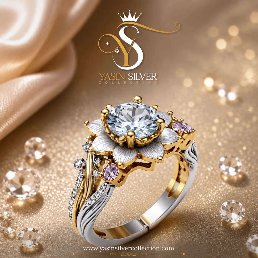 Royal Two-Tone Floral Stone Ring