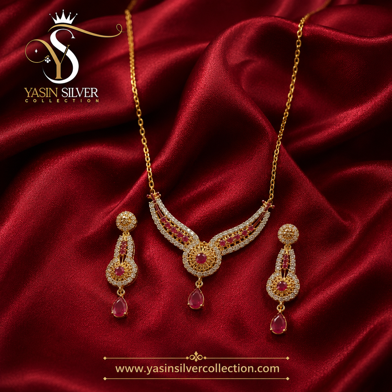 Ruby Crescent Elegance Necklace Set