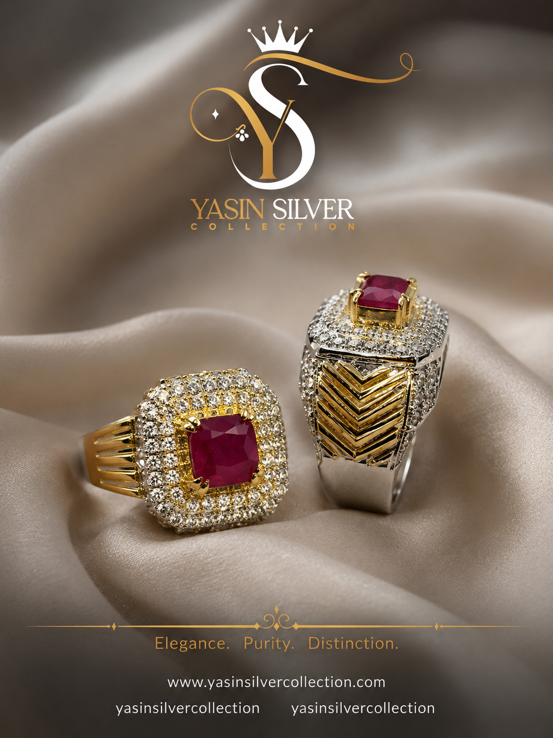Afghan Kabul Natural Ruby Silver Gold Statement Ring