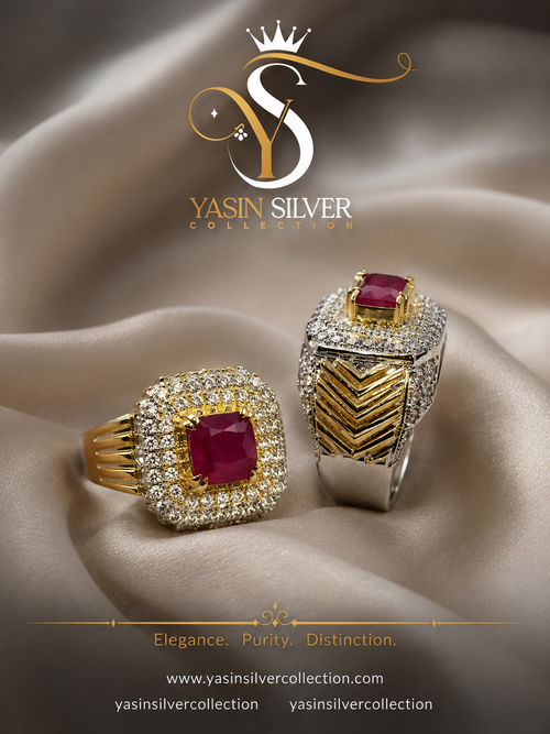 Afghan Kabul Natural Ruby Silver Gold Statement Ring