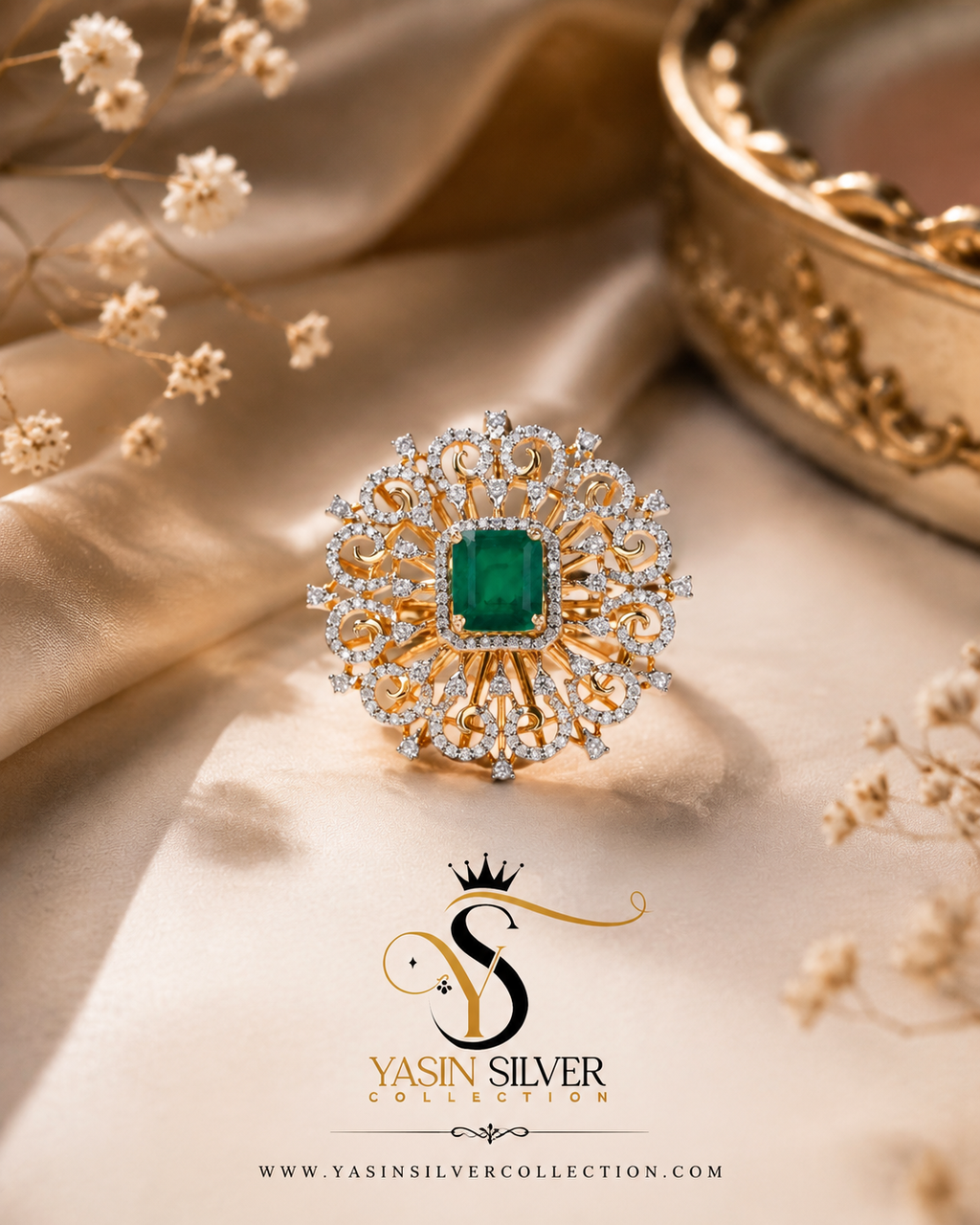 Vintage Luxe Emerald Halo Ring