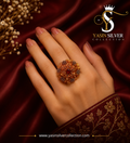 Ruby Floral Silver Ring