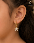 Gold Crystal Flower Drop Hoop Earrings