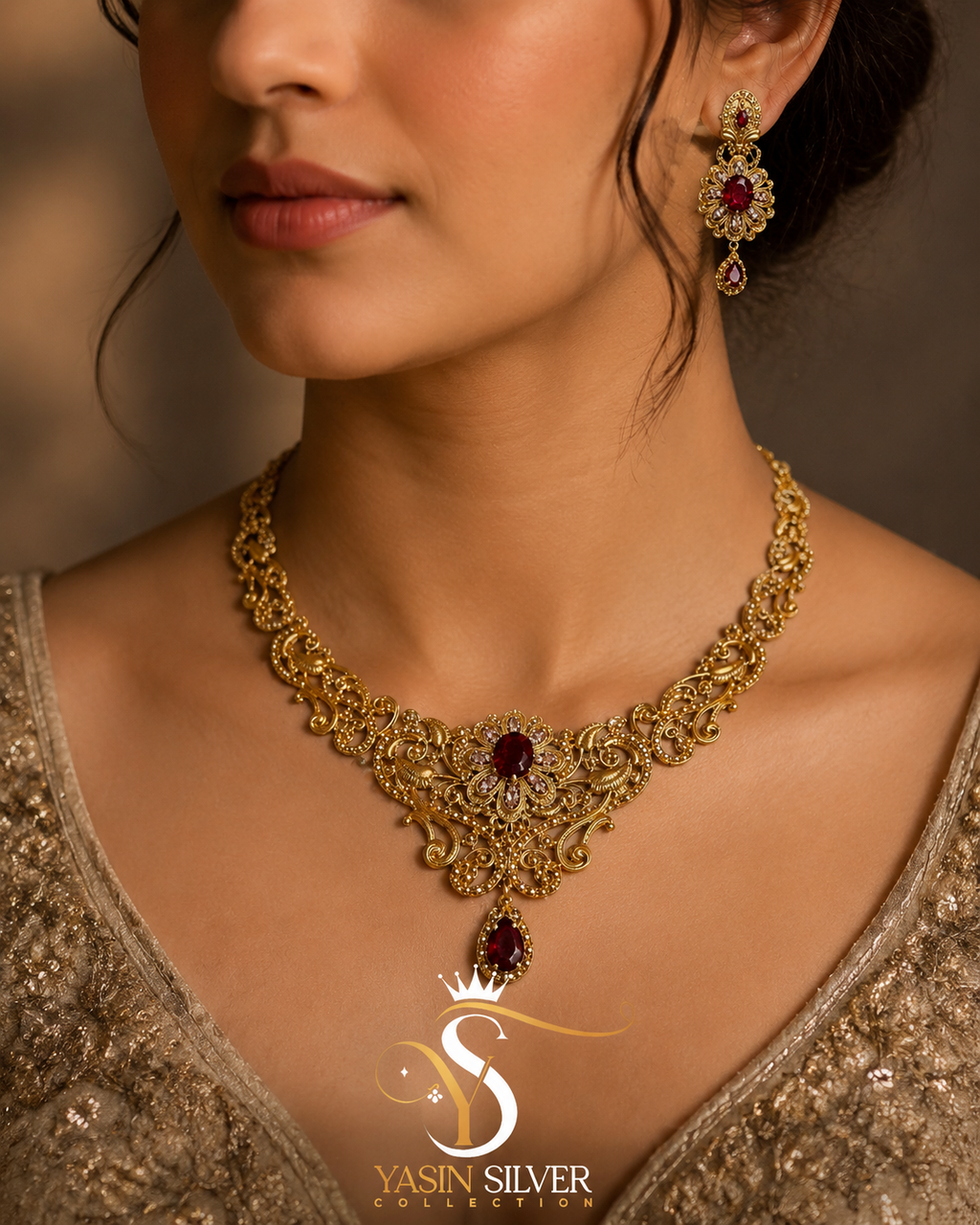 Royal Ruby Gold Necklace Set